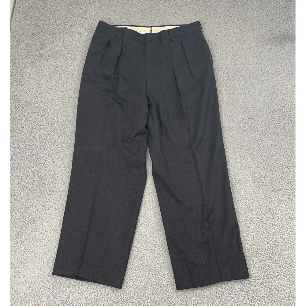 Vintage Brooks Brothers Makers Pants 37x28 Charcoal Pleated Pure Wool Trousers‎